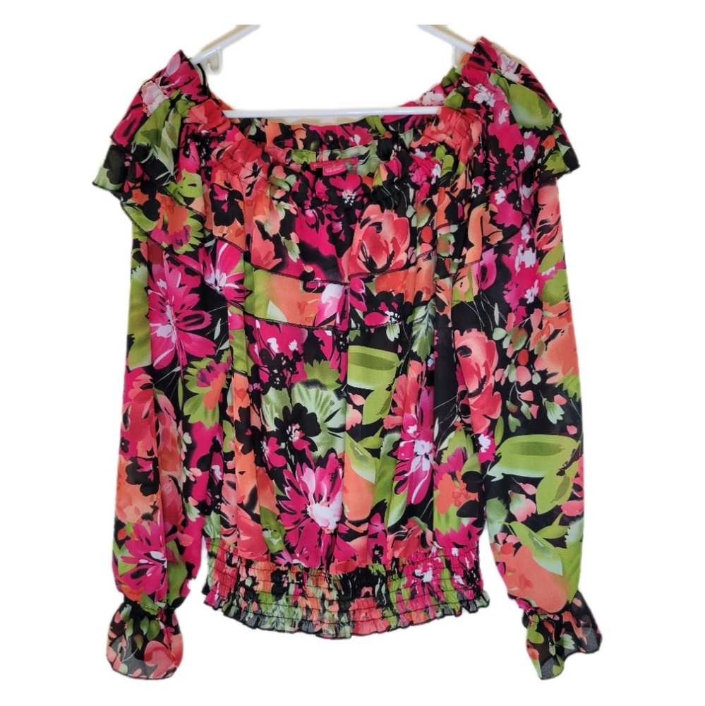 Sunny Leigh M Tropical Floral Boho Ruffle Blouse